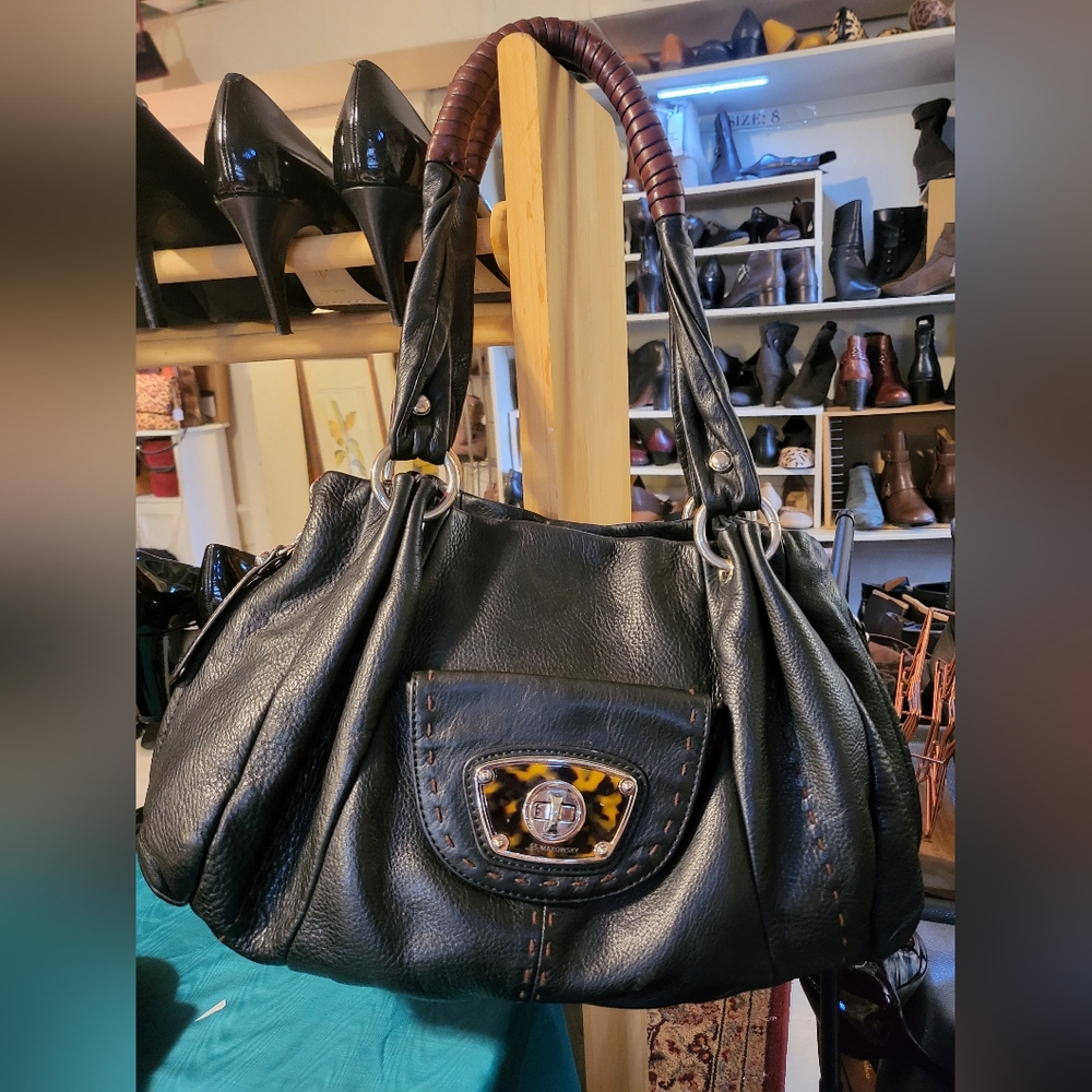 B. Makowsky Black Leather Satchel